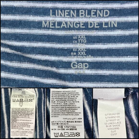 Gap Linen Blend Tee Shirt Lace Up Front Plus XXL Coastal Navy Blue White Stripes - Picture 8 of 12